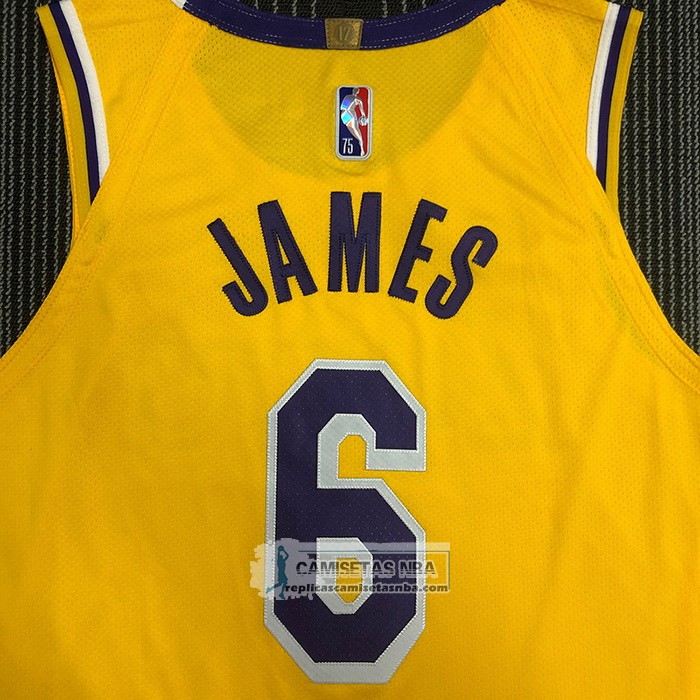 Camiseta Los Angeles Lakers LeBron James NO 6 Icon Autentico Amarillo
